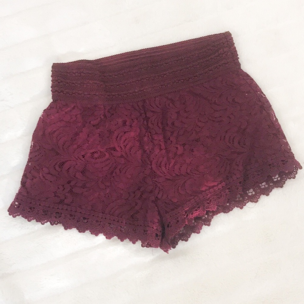 Burgundy lace shorts